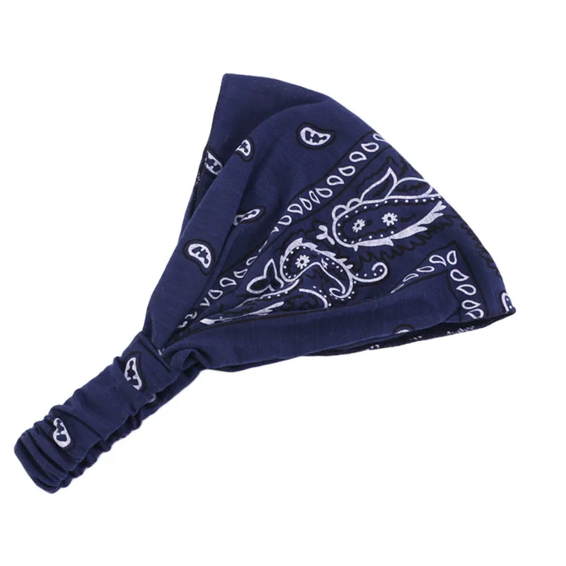Широкие Spendex повязки для женщин из чистого хлопка Amoeba цветочный принт тюрбан этическое Бохо для волос повязки многоцелевые головные уборы украшения - Цвет: Navy blue