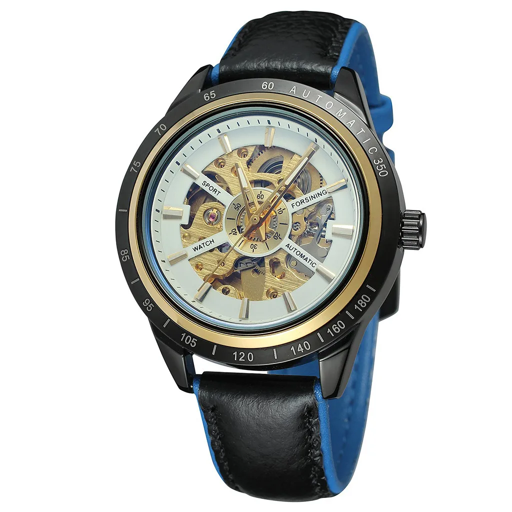 

Men Watch Motorcycle Design Transparent Red Black Leather Belt Waterproof Men's Automatic Watch Wrist Watches relogio masculino