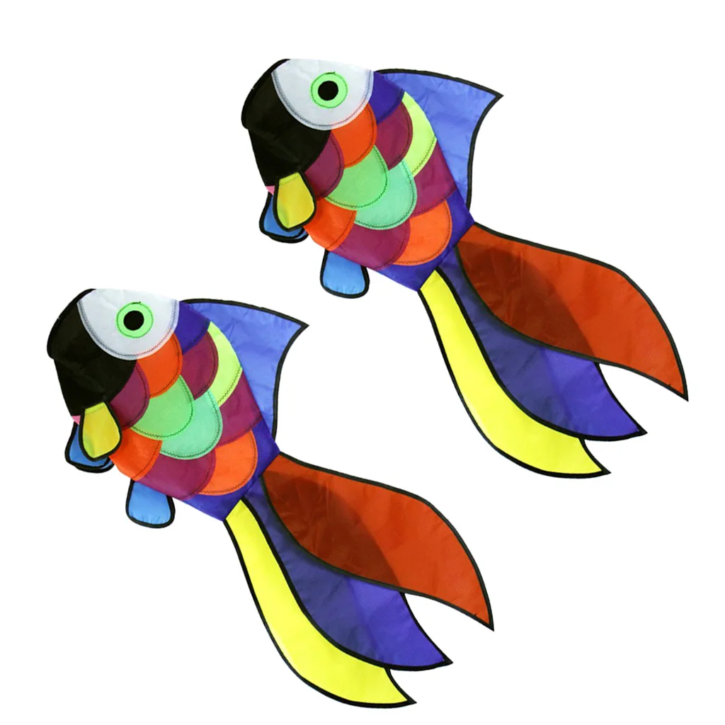 2pcs Rainbow Fish Kite Windsock Outdoor Garden Park Decor Kids Line Laundry Kits Toys