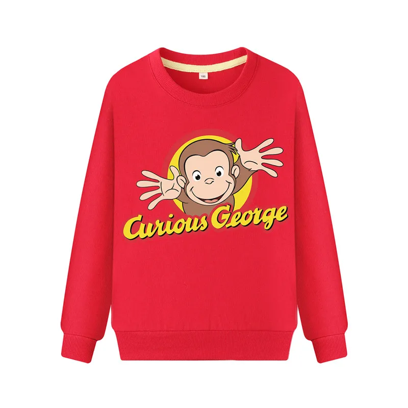 Для маленьких мальчиков Демисезонный Повседневное мультфильм по мотивам произведения «Любопытный Джордж», футболки для девочек покроя разового цвета с длинными рукавами и капюшоном, толстовки с капюшоном, пуловер для детей Одежда DZ051