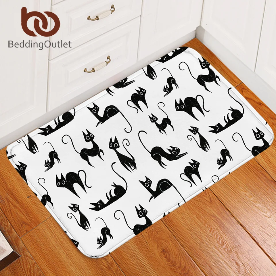 Постельные принадлежности Outlet мультяшный ковер для детей, для девочек, для спальни, нескользящий коврик для пола с изображением животных, милый коврик для двери с принтом кошек, черный и белый tapete