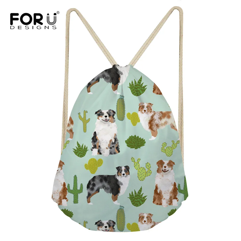 

FORUDESIGNS Australian Shepherd Printing Drawstring Bag Sack Small Travelling Portable Backpacks Gym 2018 New Drawstring Shoes