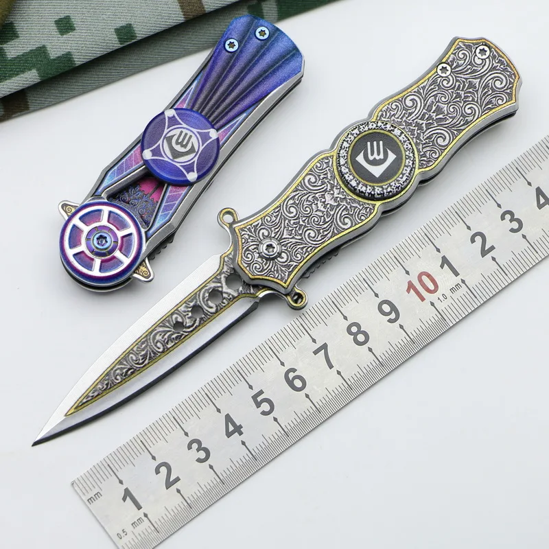 

LOCOVOO CM78 New arrival 440 blade Steel handle fingertip gyroscope knife Outdoor camping hunting pocket knives EDC tools