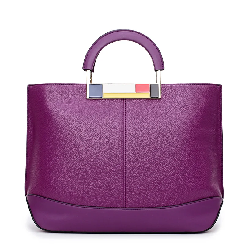 

Women Genuine Leather Solid High Capacity Tote Bag Ladies Designer Hand Bags for Women 2019 Handbags Enamel Appliques BANGE