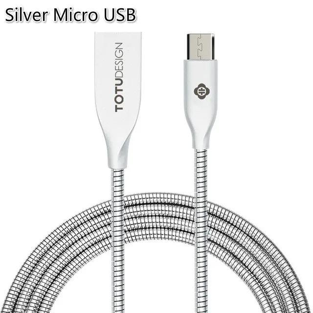TOTU металлический USB кабель для Lightning Micro usb type C быстрое зарядное устройство Кабель-адаптер для iPhone 7 samsung Huawen Xiaomi htc кабели - Цвет: Silver Micro USB