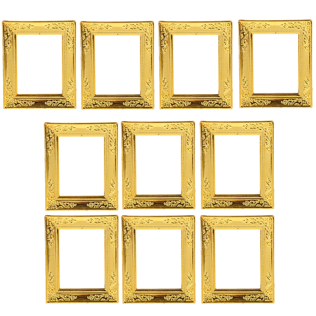 

10Pcs Vintage Design Mini Metal Dollhouse Decor Furniture Kit Picture Photo Frames for 1:12 Dolls House Miniature