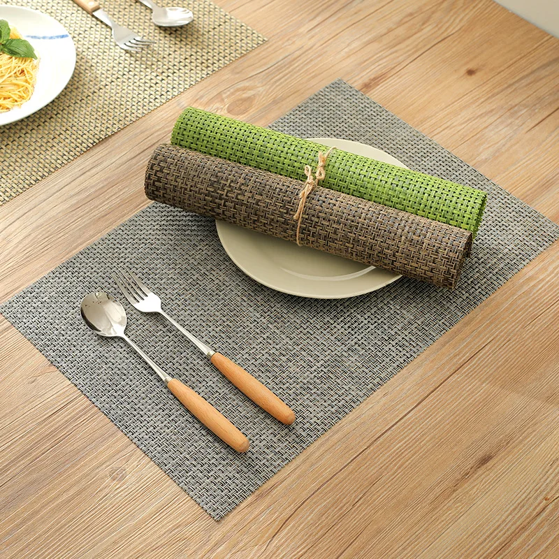 4 قطعة/الوحدة نسج تحديد الموقع الأزياء البلاستيكية طاولة طعام حصيرة منصات القرص عاء سادة الوقايات طاولة مقاومة للمياه القماش سادة زلة مقاومة...