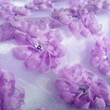 Сетчатая, кружевная ткань с шифоновыми 3D розами и вышивкой пайетками, ткань для пошива женских платьев, юбок, блузок, свадебных украшений. Отрезы декоративной вышитой ткани для лоскутного шитья - Цвет: Lilac