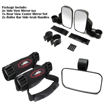 

UTV Roller Bar Side Grab Handles & Rear View Center Mirror & Side View Mirror for Can-am Outlander 400 for Polaris Ranger RZR