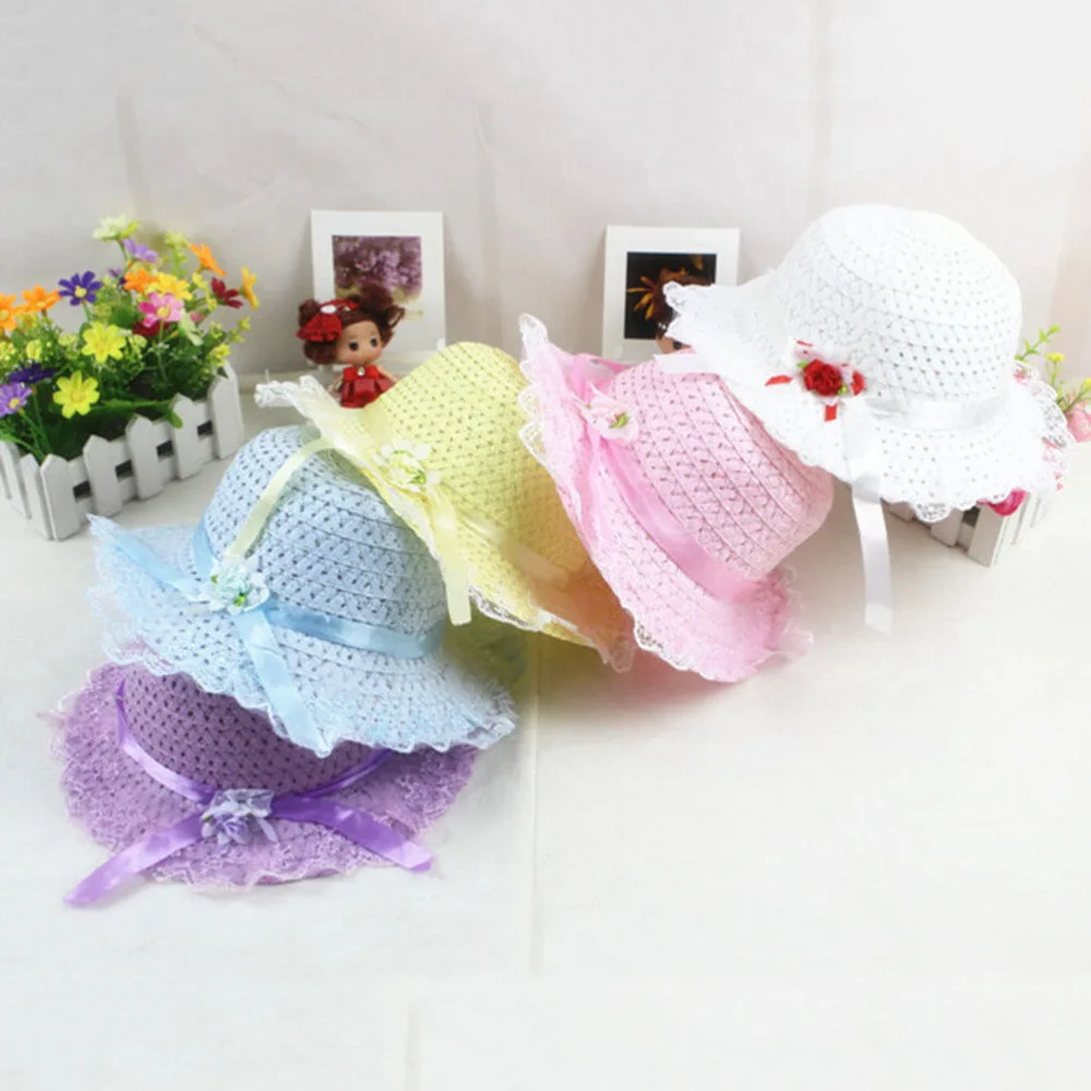 

2018 Fashion 1PC Flower Kids Sun Straw Hat Children Summer Hat Sunbonnet Cap Baby Hat Big Brim Girl Flower Caps