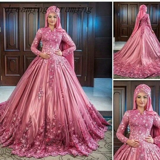 Elegant Muslim Evening Dresses Saudi Arabia Long Sleeves Lace Appliques Ball Gowns Formal Party Prom Gowns Robe De Soiree