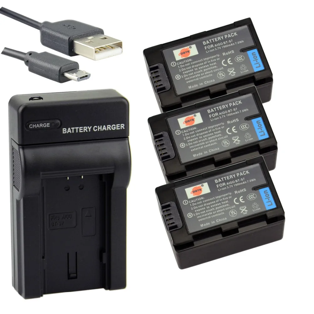 

DSTE 3PCS BT-S7 Li-ion Battery + UDC140 USB Port Charger For Aigo S7 Benq M33 Rich A210 Leica A12 DNV16HDZ Camera