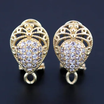 

Cubic Zircon CZ Micro Paved Earrings Post Clip Back with Hanger Connectors Drop Metal Findings DIY for Indian Bridal Weddings