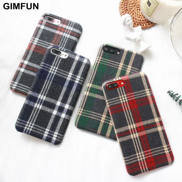 

Gimfun simple Temperament grid Cloth Phone Case for IPhone 7plus/8/6s/X xr xsmax Cases Soft Tpu plush Case Autumn Winter coupe