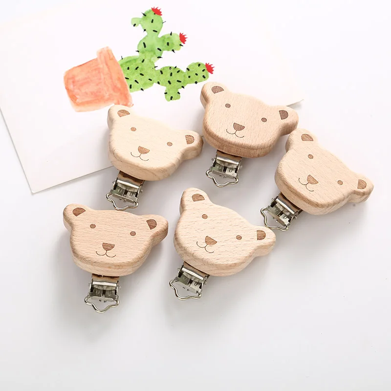 

Baby Product Decoration Clip 2 Piece/Lot DIY Jewelry Accessories Pacifier Care Tool Bear Shape Wooden Baby Pacifier Buckle