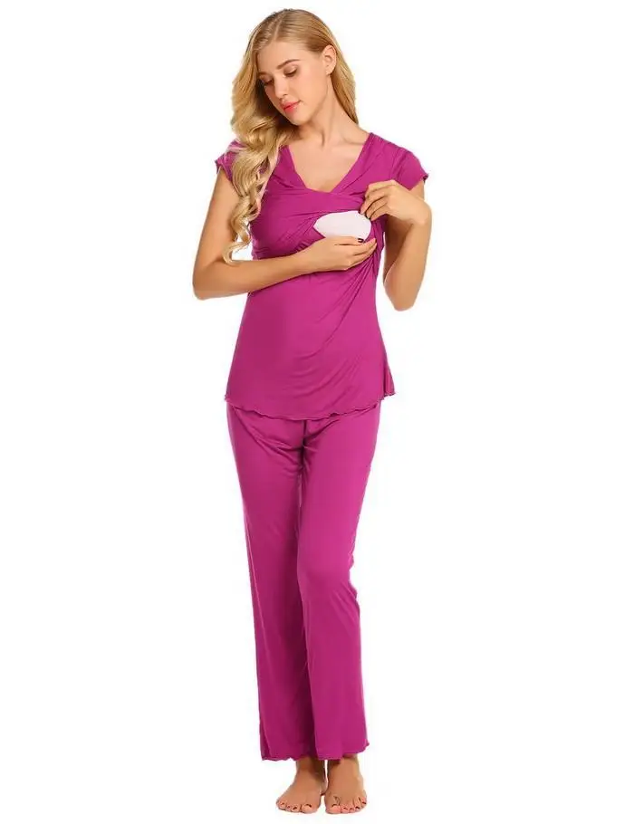 Ekouaer Для женщин пижамы Установить Ночная Грудное вскармливание Уход пижамы для беременных Беременность Loungewear пижамы комплект мягкая