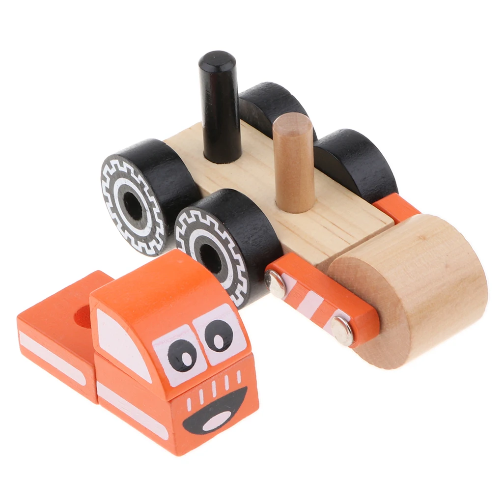Wooden Construction Engineering Truck Push and Pull Toy, Great for Baby Toddler Motor Skill Development 