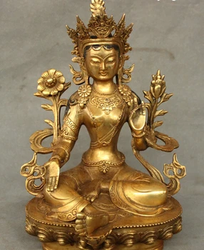 

zmrui wholesale factory 11" Tibet Bronze Gilt Buddhism Lotus Green Tara Joss Kwan-yin Goddess Statue 25% off
