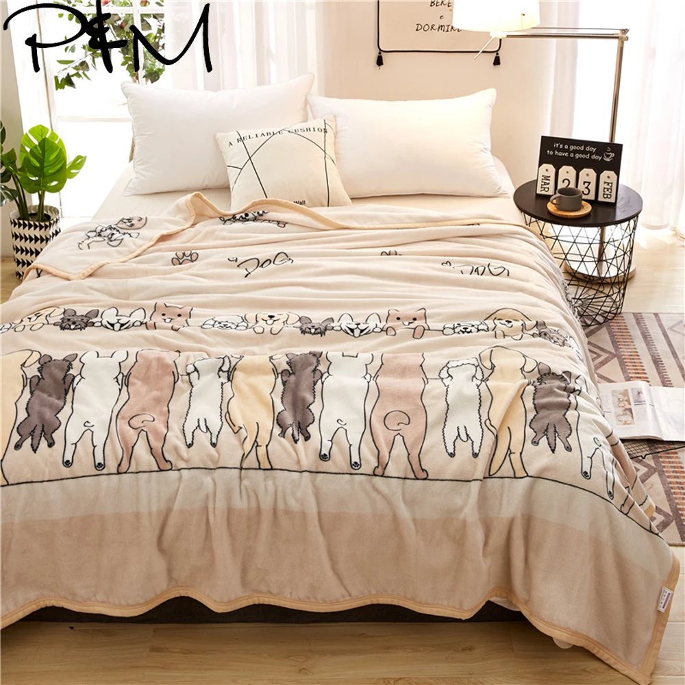 

Papa&Mima Puppy house print summer throw blankets coral fleece plaids multisize bedsheet multifunctional bedspread