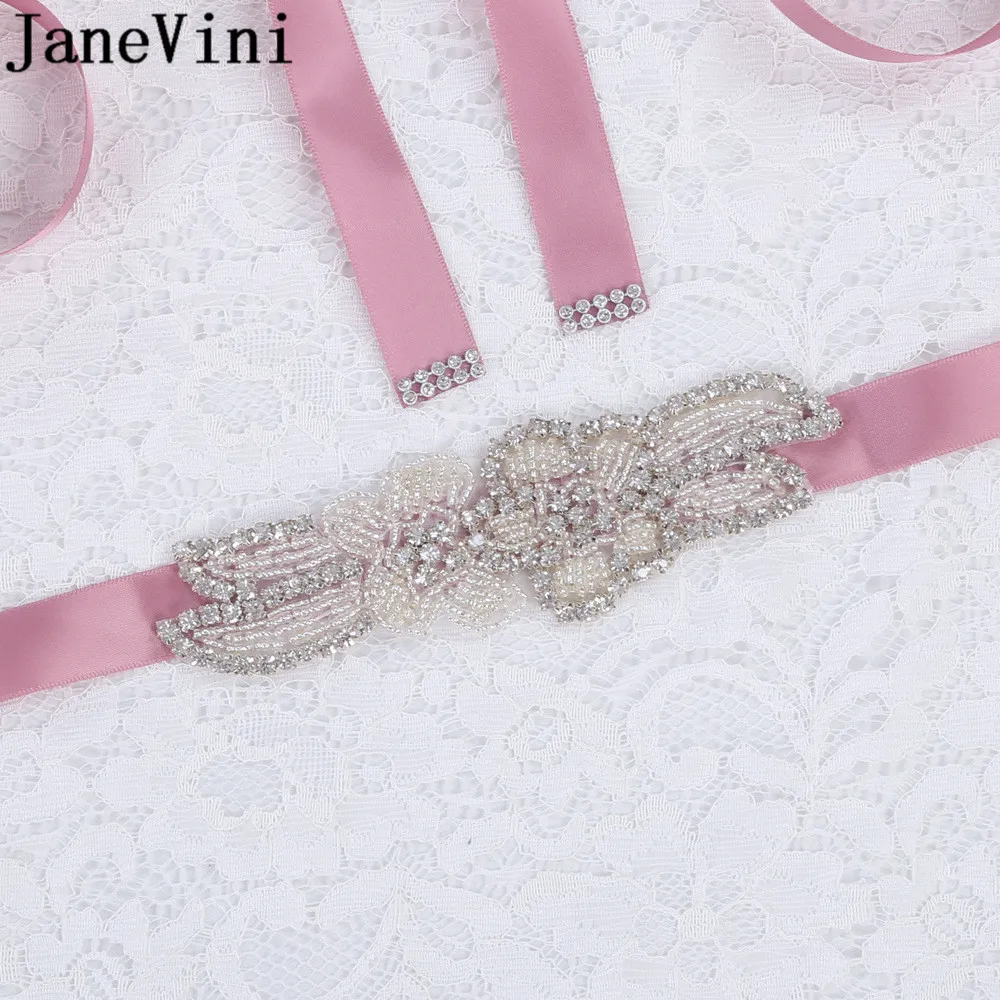 JaneVini Beautiful Bride Wedding Belt Crystal Beaded Womens Wedding Dress Gown Belts Sash Luxury Rhinestone Pearl Bridal Belts