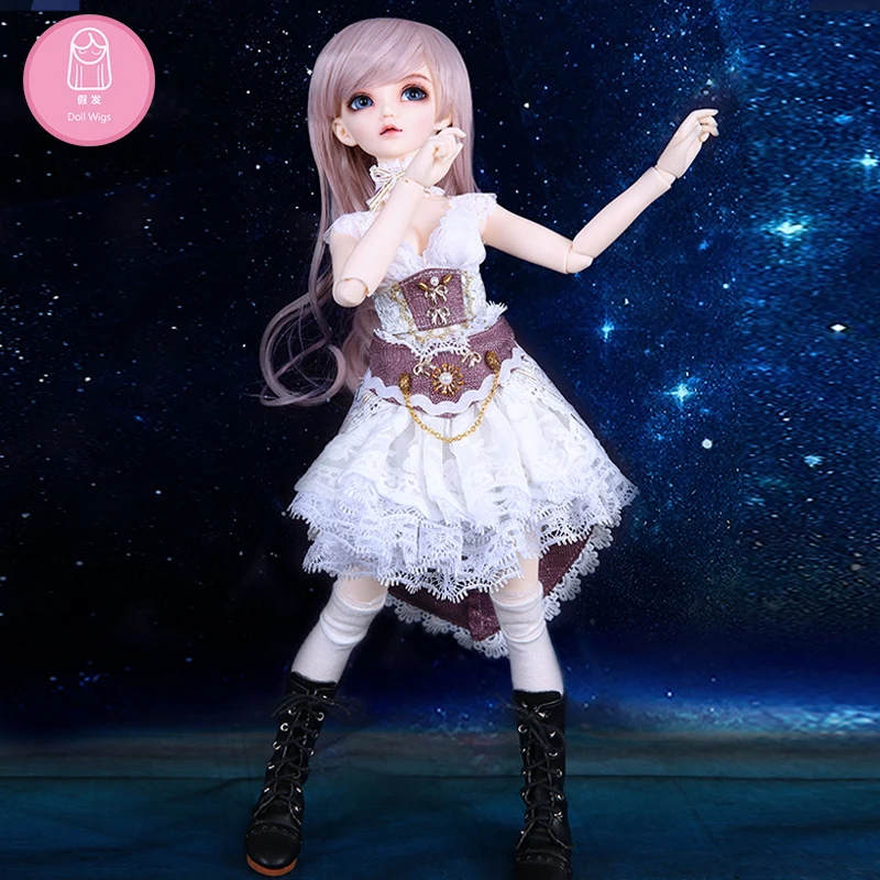 Koop Gratis Verzending BJD Pruik 1 4 Lange Krullend Bang Hoge Temperatuur Haar Roze Feeën Voor Minifee Luts Meisje Pop luodoll