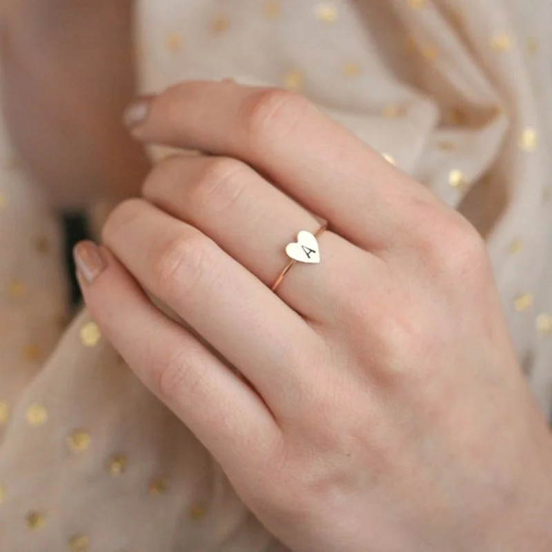 A-Z кольца в виде сердца с буквами для женщин, пары, розовое золото, Настраиваемые кольца на свадьбу, помолвку, Простые Кольца для любви, вечерние ювелирные изделия