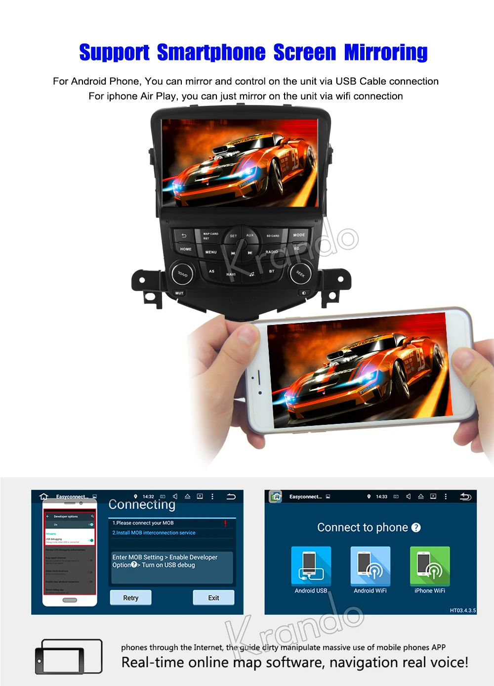 Krando Android car radio gps navigation multimedia system for CHEVROLET CRUZE 2008 2009 2010 2011 2012