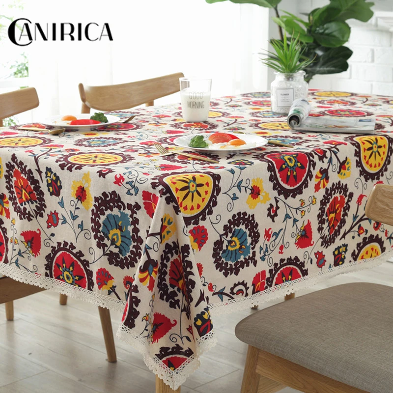

CANIRICA Tablecloth Floral Print Tablecloths Pastoral Table Covers For Kitchen Decoration Picnic Mat Tafelkleed Rectangular Gift