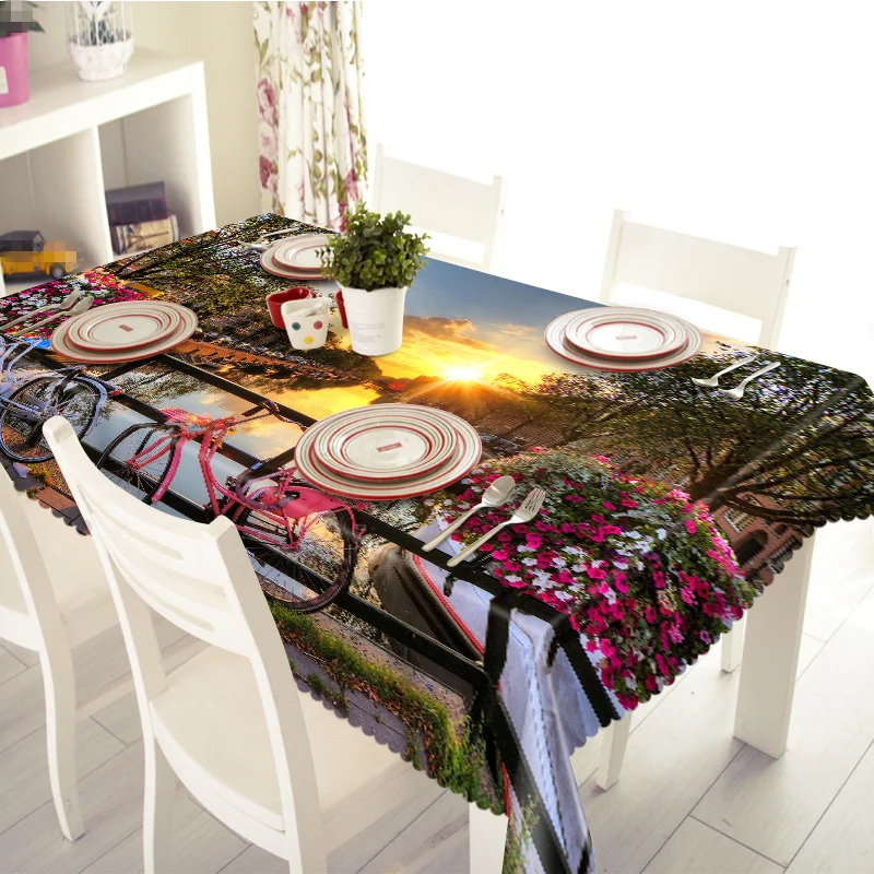 3D скатерть солнце Велосипедный Спорт Pattern Merry Рождество стирать ткань плотные прямоугольные и круглые Скатерти для свадьбы