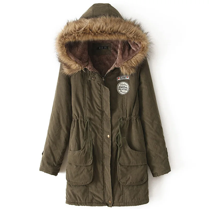 

2017 Winter New Military Hoodie Outwear Parka Fashion Casual Slim Thickening Coat Ladies Plus Size Fur Jacket Women Warmth Tops