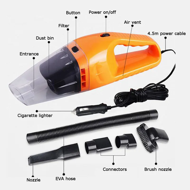 Car Vacuum Cleaner 120W Portable Handheld Vacuum Cleaner Wet and Dry Dual Use Car Vacuum Aspirateur Voiture 12V