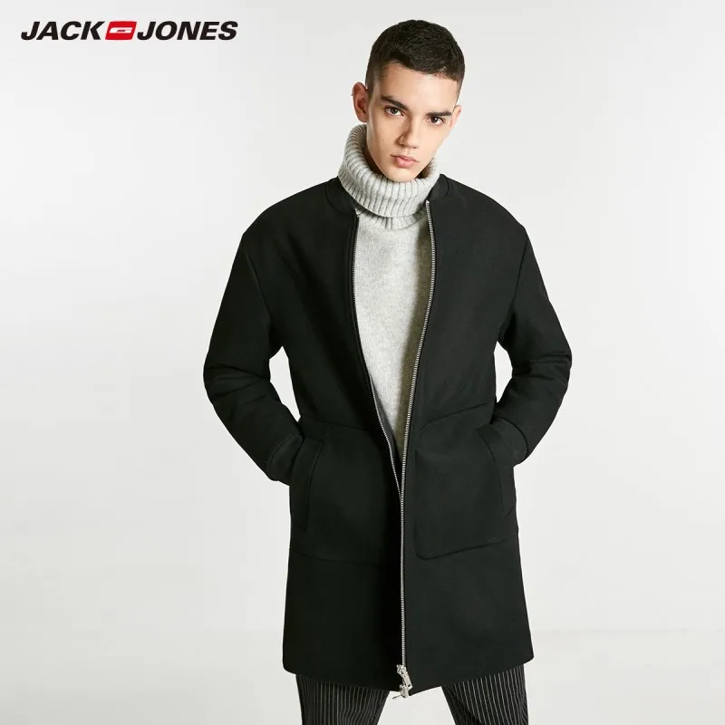 JackJones Men's Wool Coat Woolen Basball Collar Long Jacket style Menswear 218427509 JackJones Men's Wool Coat Woolen Basball Collar Long Jacket style Menswear 218427509