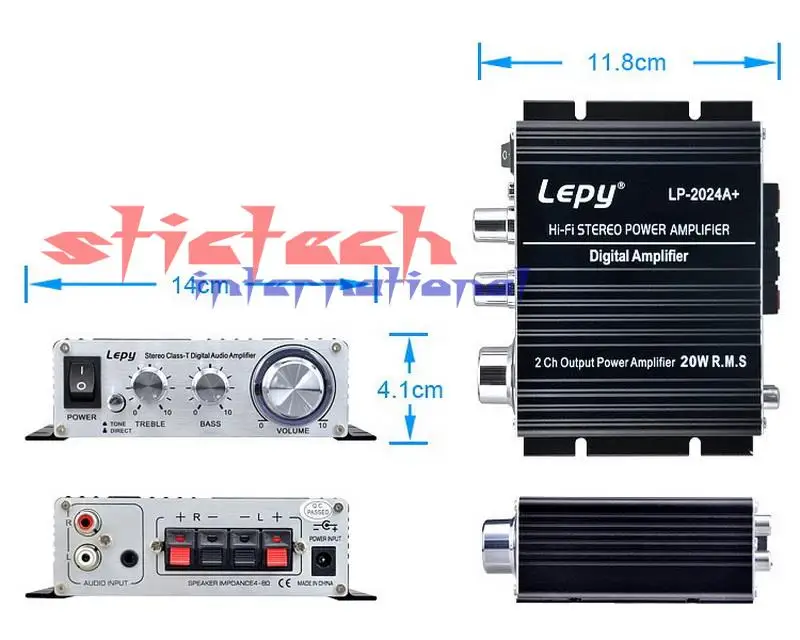 По DHL или FedEx 20 комплектов Lepy LP-2024A+ 20 Вт Hi-Fi AMP Class-T цифровая стереосистема+ адаптер питания автомобильный усилитель