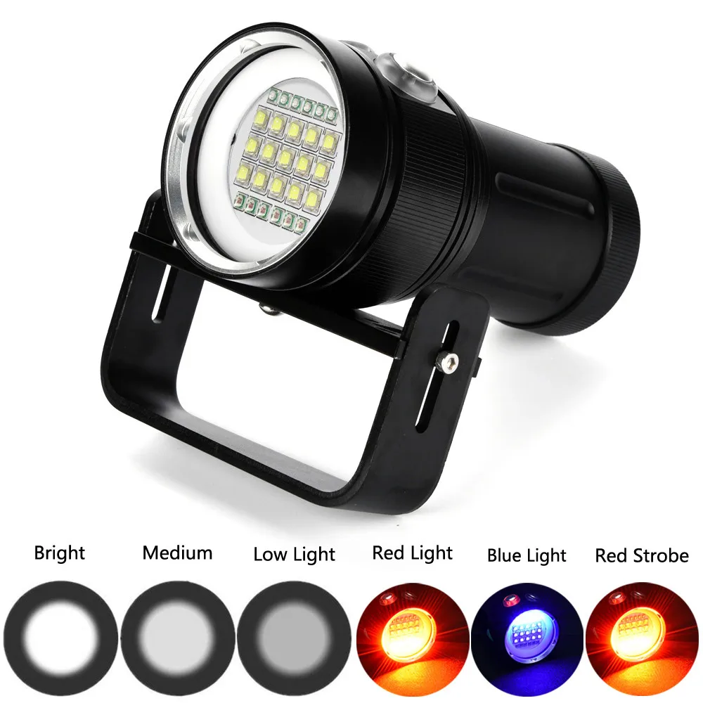 Открытый 15x XM-L2+ 6x R+ 6x B 20000LM светодиодный фонарь для велосипеда фотография видео Дайвинг фонарик 100 м подводный