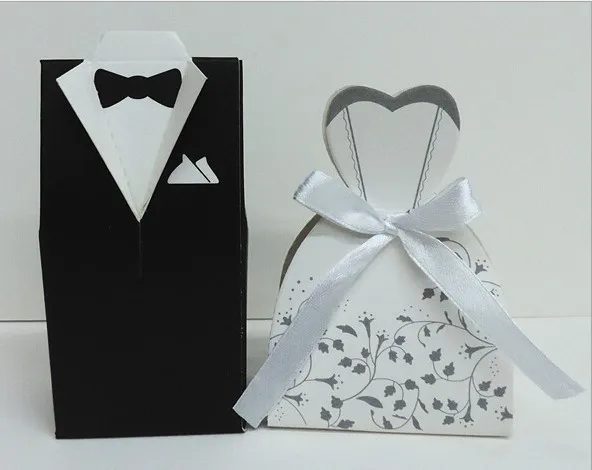 Tux & Gown Bride groom wedding party candy gift favor box 100PCS=50Pair