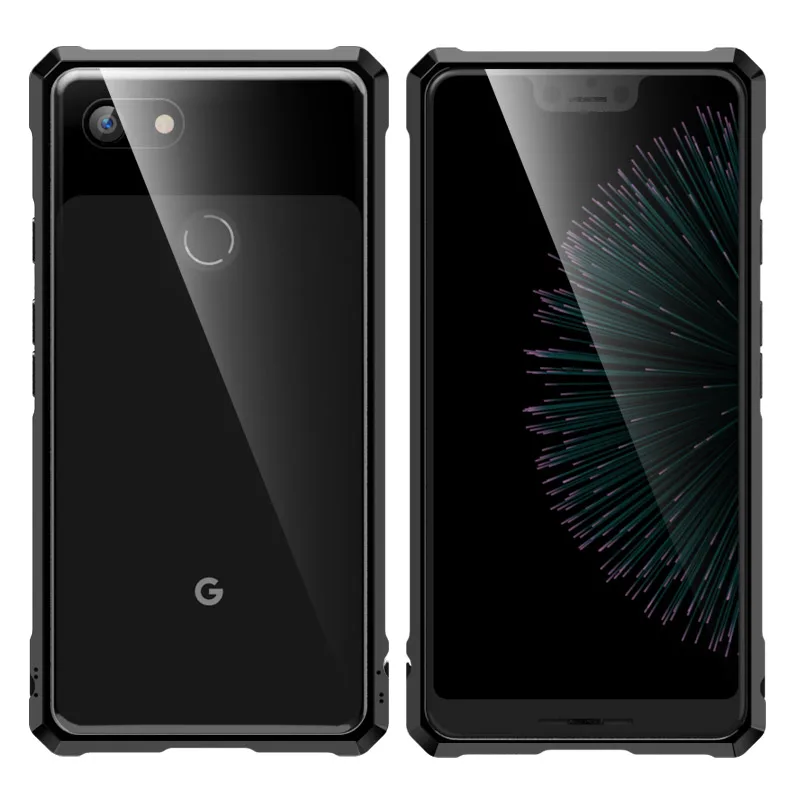 Роскошный металлический Прозрачный чехол для Google Pixel 3 XL 3XL алюминиевая рамка твердая прозрачная стеклянная крышка для Google Pixel 3 Case Pixel3 - Цвет: Черный
