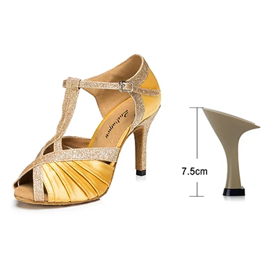 Ladingwu/женские Бальные вечерние туфли для латинских танцев; обувь с мягкой подошвой; профессиональная обувь для танцев; цвет желтый, тигр; Атлас - Цвет: Yellow 7.5cm