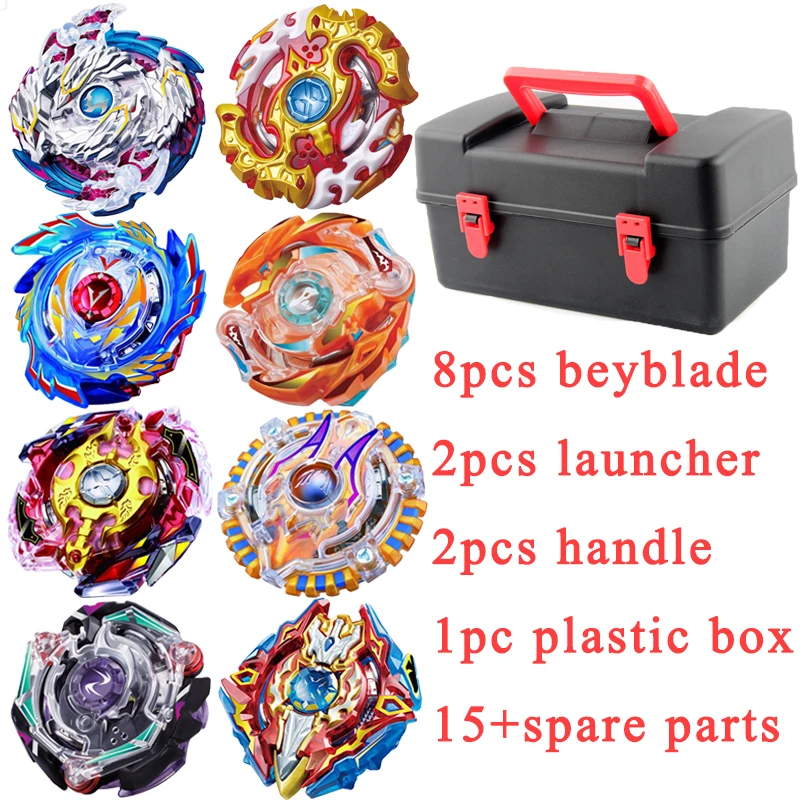 

Beyblade Burst Bey Blade Toys Metal Spinning Top Beyblade Set 8 Tops+2 Launcher+2 Handle+1 Plastic Box Metal Funsion 4D Gift