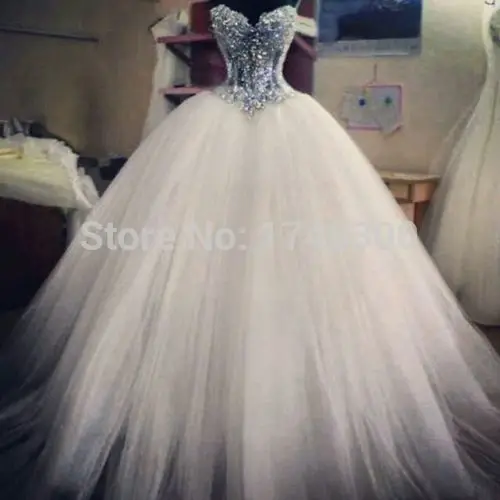 Euro New Style Corset Bodice Sheer Wedding Dresses Pearls Tulle