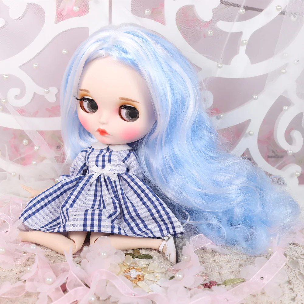 ICY Nude Blyth кукла для серии No. BL136/6005 синий микс белые волосы резные губы матовое лицо