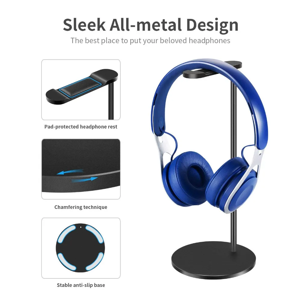 Headphone Stand Headset Holder New bee Universal Aluminum Alloy Headset Stand Hanger for All Headphone Sizes Black 