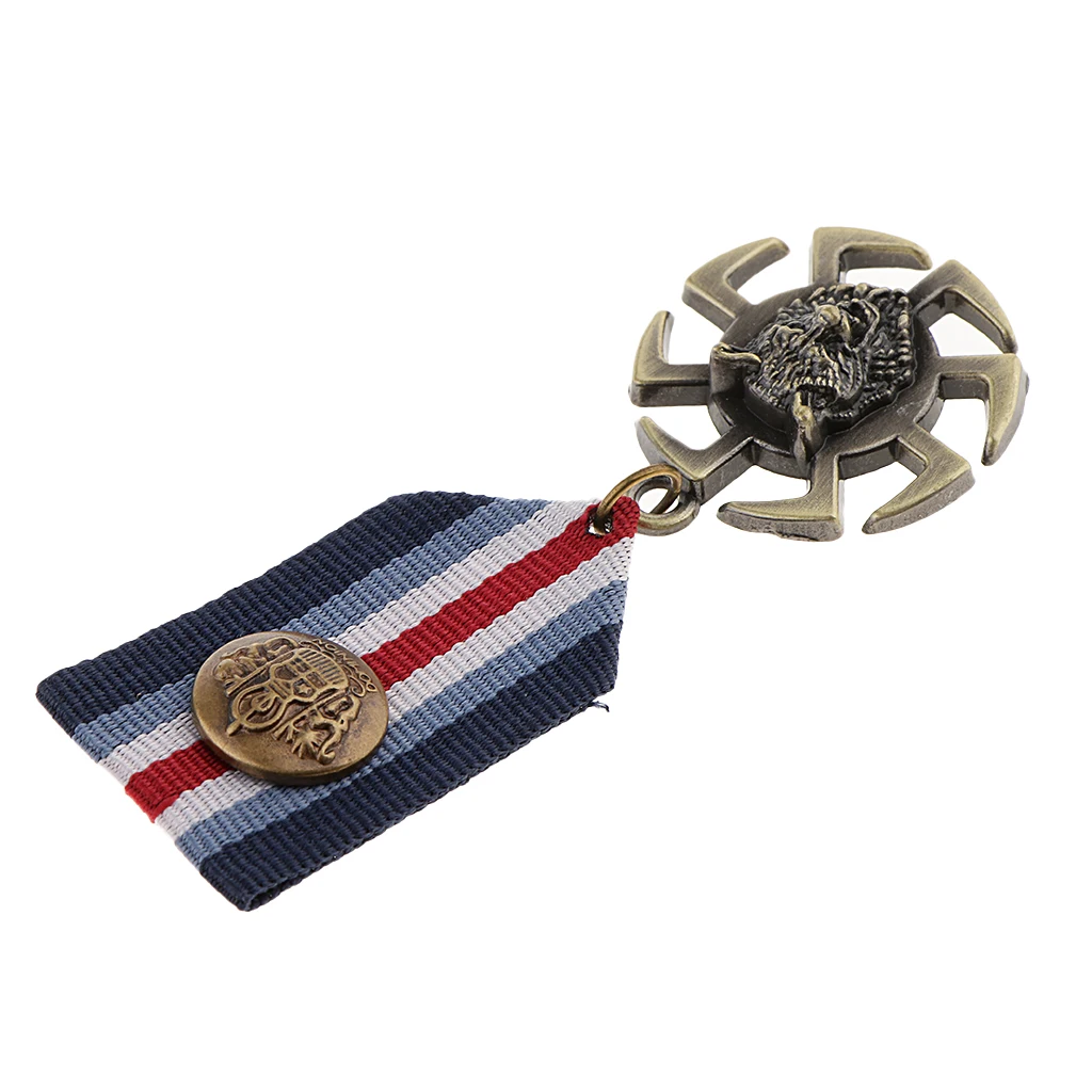 Punk Mens Wolf Head Wheel Medal Pendant Badge Fabric Uniform Brooch Pin