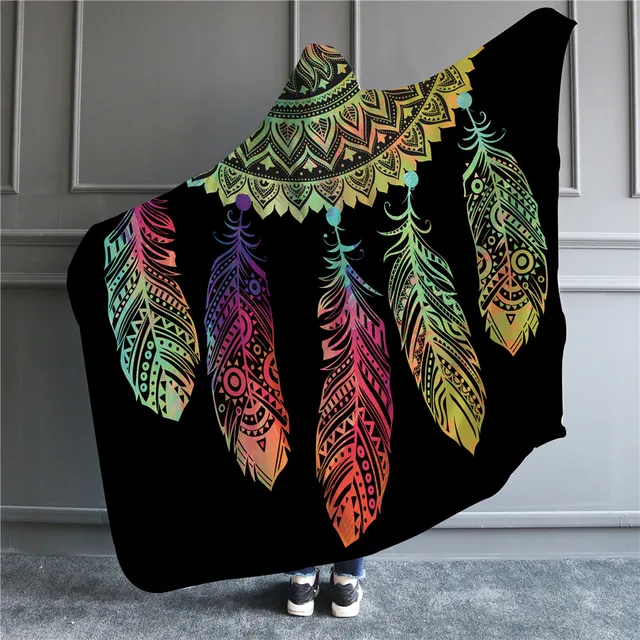 BeddingOutlet Bohemian Hooded Blanket for Adults Mandala Dreamcatcher Sherpa Fleece Woman Throw Blanket Microfiber 127cmx152cm 4