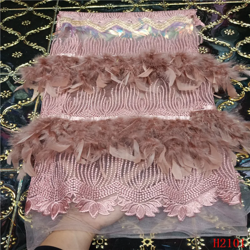 

Newest Lace 2019 High Quality African French Lace Tulle Lace Fabric with Feather HX2101
