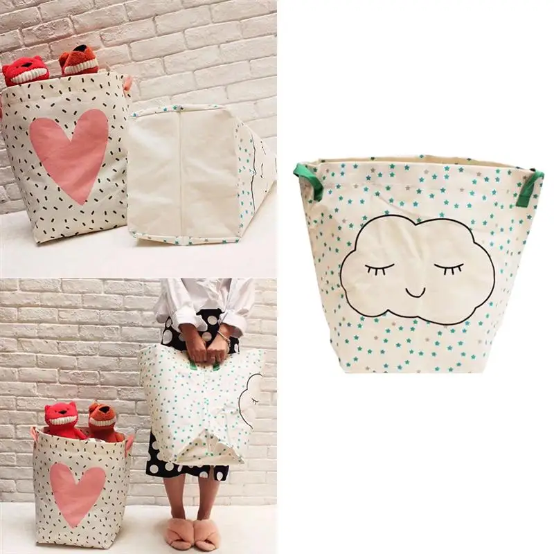 Multifunctional Cotton Linen Laundry Basket Cloud Printing Large Capacity Dirty Clothes Basket Storage For Home Bedroom Bathroom