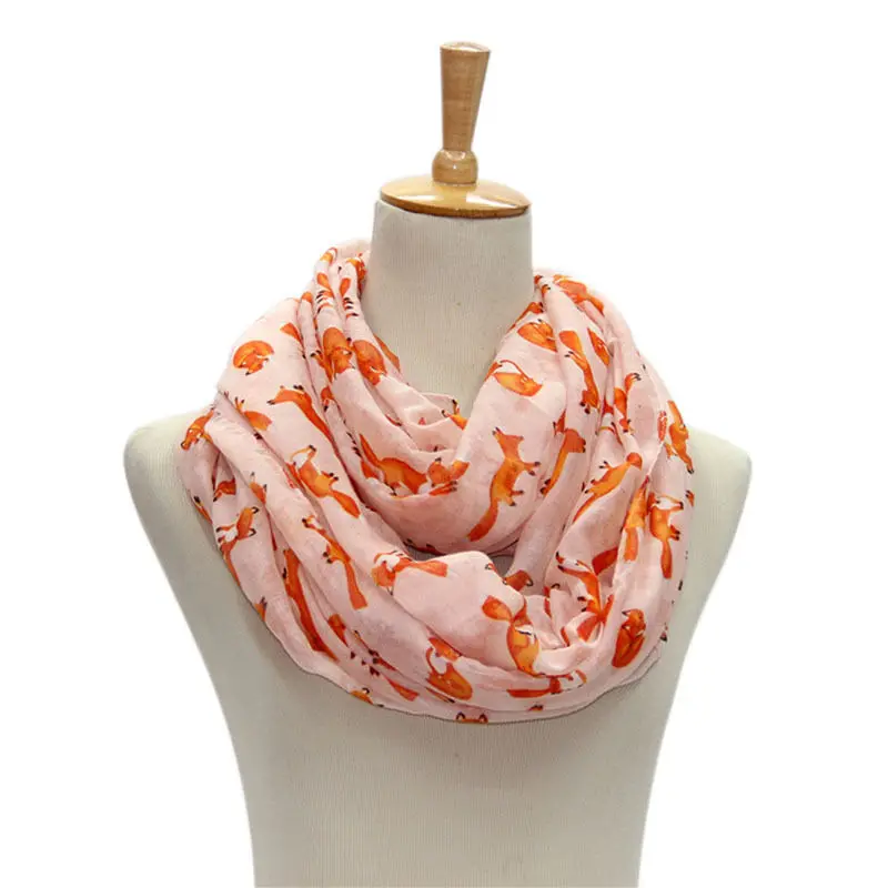 Женский Винтажный Длинный мягкий хлопковый шарф с принтом лисы и животных, шаль, шарфы - Цвет: Pink