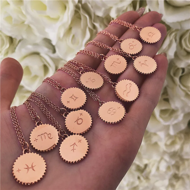 

BOAKO Horoscope Necklace Women Rose Gold Pendant Zodiac Necklace scorpio astrology signe collier gift 12 Constellation girl Z35