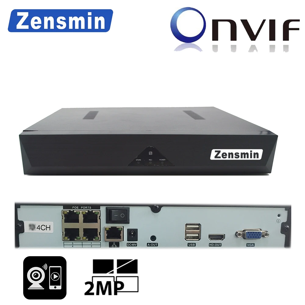 Zensmin H.265 IP NVR 4channel PoE NVR FULL HD 1080P realtime cloud p2p 48V nvr HDMI Onvif 1SATA 6TB HDD
