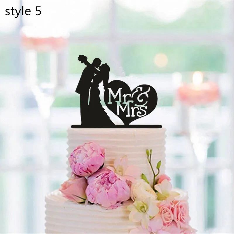 Смешанный стиль, Забавный силуэт жениха и невесты, свадебный торт Топпер, акриловые Mr& Mrs топперы для свадьбы, аксессуары для украшения торта