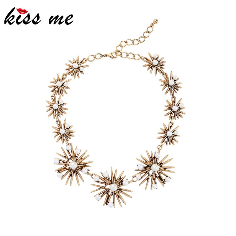 

KISS ME Bohemian Hyperbole Acrylic Pearl Statement Necklace For Women Gift Vintage Gold Color Pendant Necklace Fashion Accessory